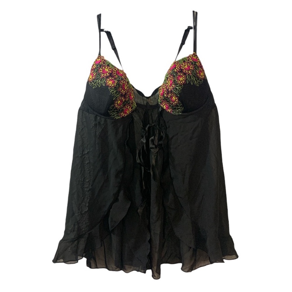 Cacique Lingerie 2 Piece Set Black 18/20 1X Floral Embroidered Adjustable Straps